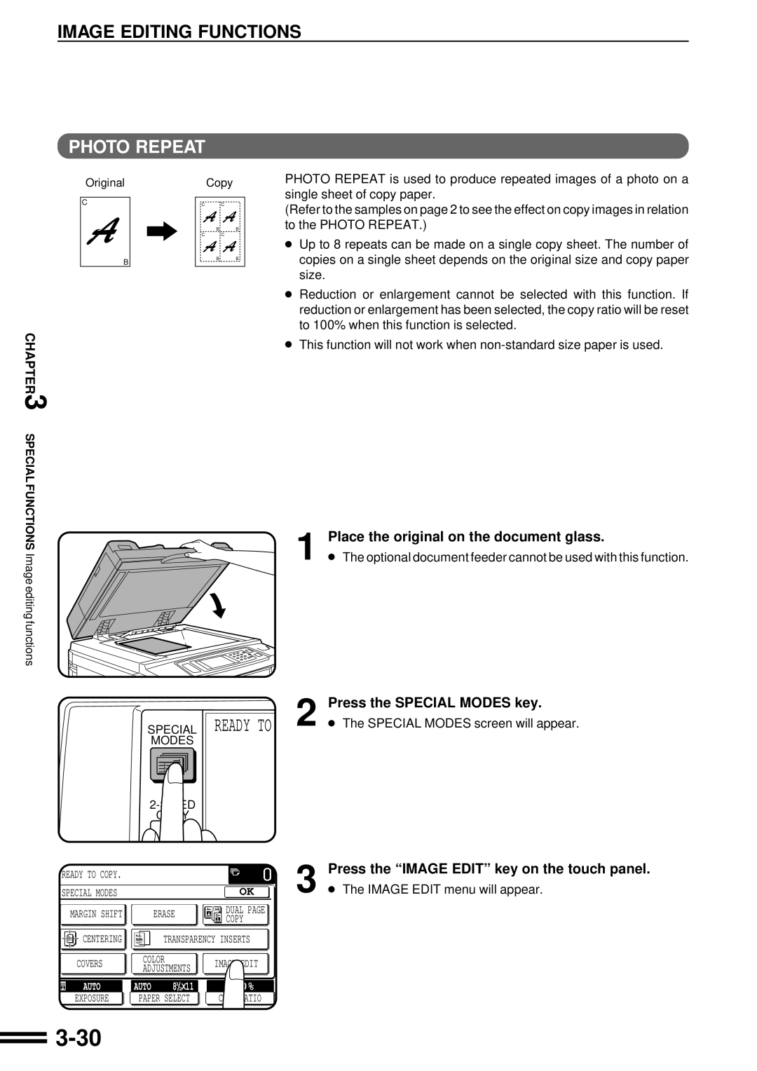 Sharp AR-C250 Place the original on the document glass, Optional document feeder cannot be used with this function 