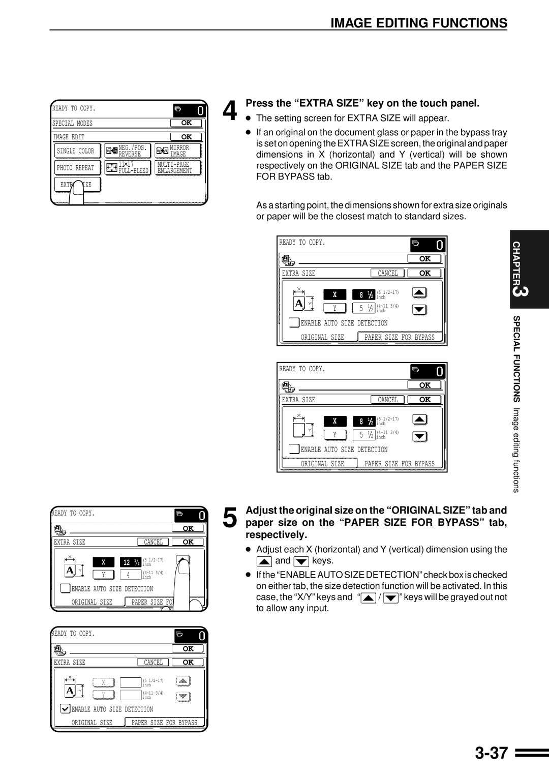 Sharp AR-C250 operation manual Adjust the original size on the Original Size tab 