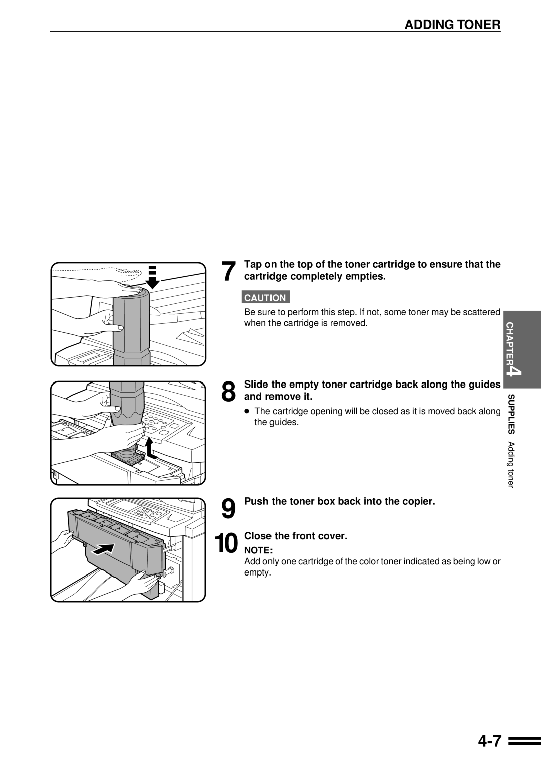 Sharp AR-C250 operation manual Supplies Adding toner 