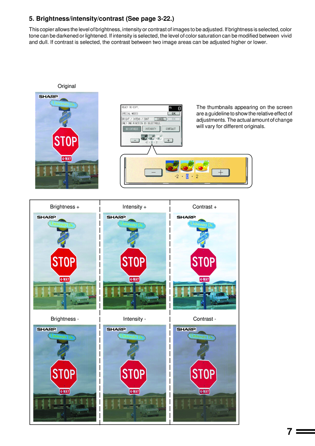 Sharp AR-C250 operation manual Brightness/intensity/contrast See 