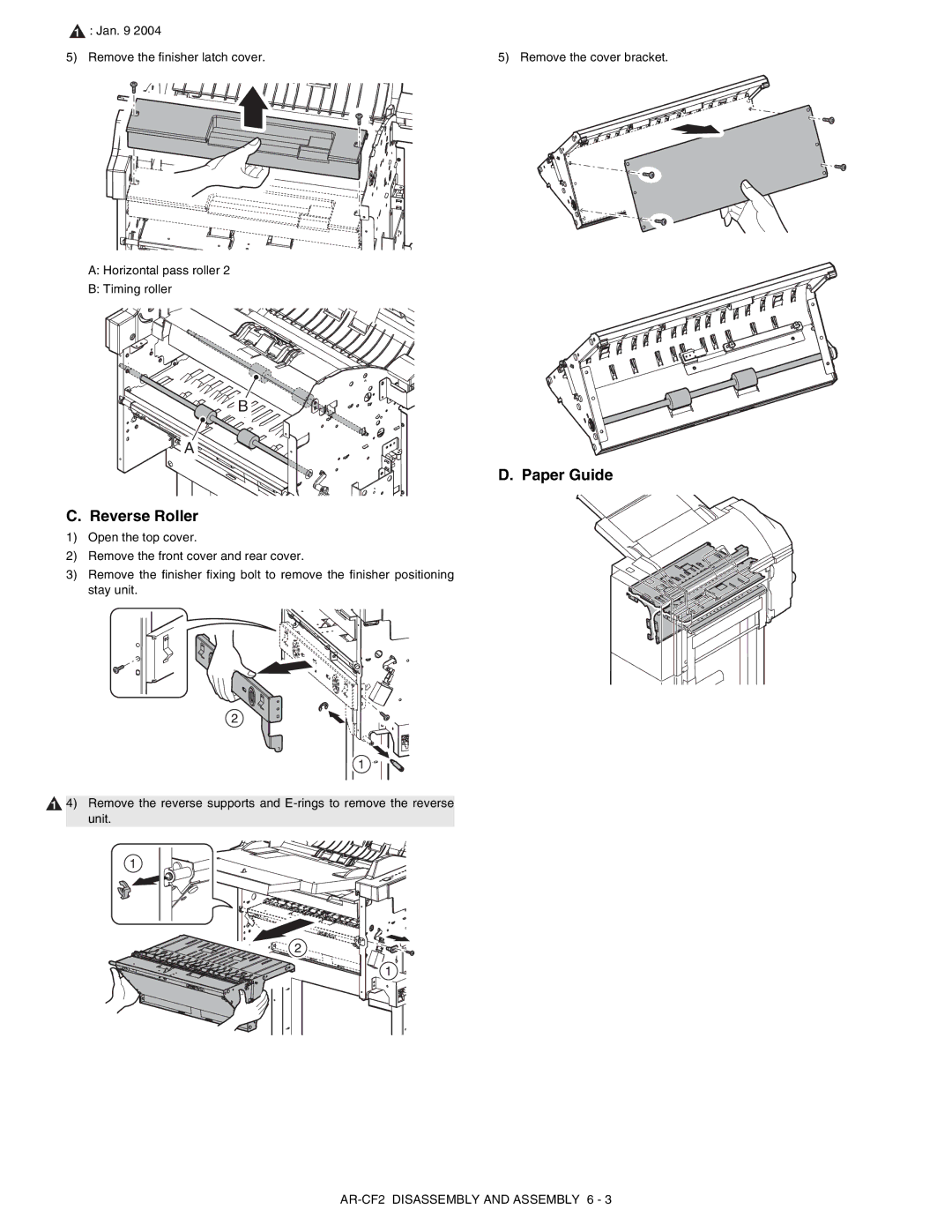 Sharp AR-CF2 service manual Paper Guide Reverse Roller 