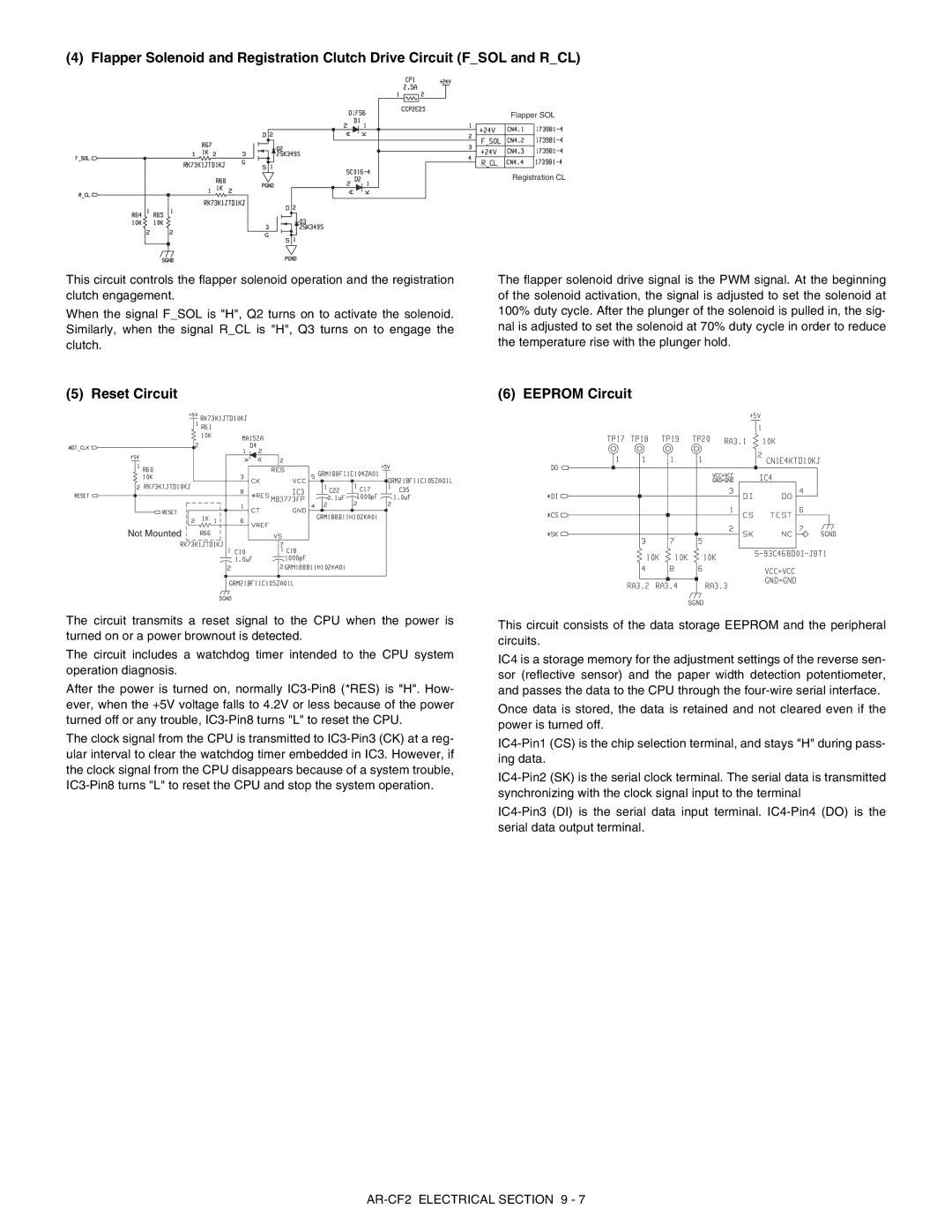 Sharp AR-CF2 service manual Reset Circuit Eeprom Circuit 