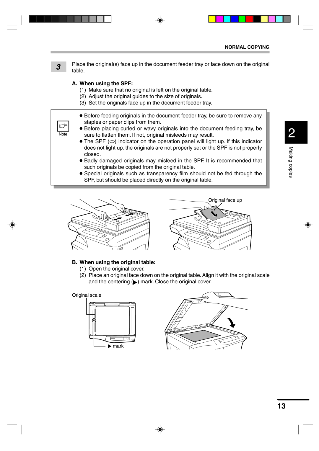 Sharp AR-F152 operation manual A. When using the SPF, B. When using the original table 