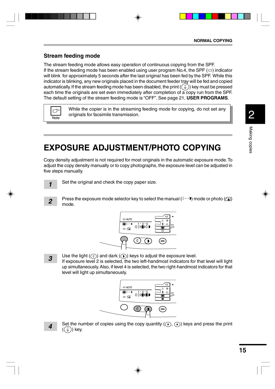 Sharp AR-F152 operation manual Exposure Adjustment/Photo Copying, Stream feeding mode 
