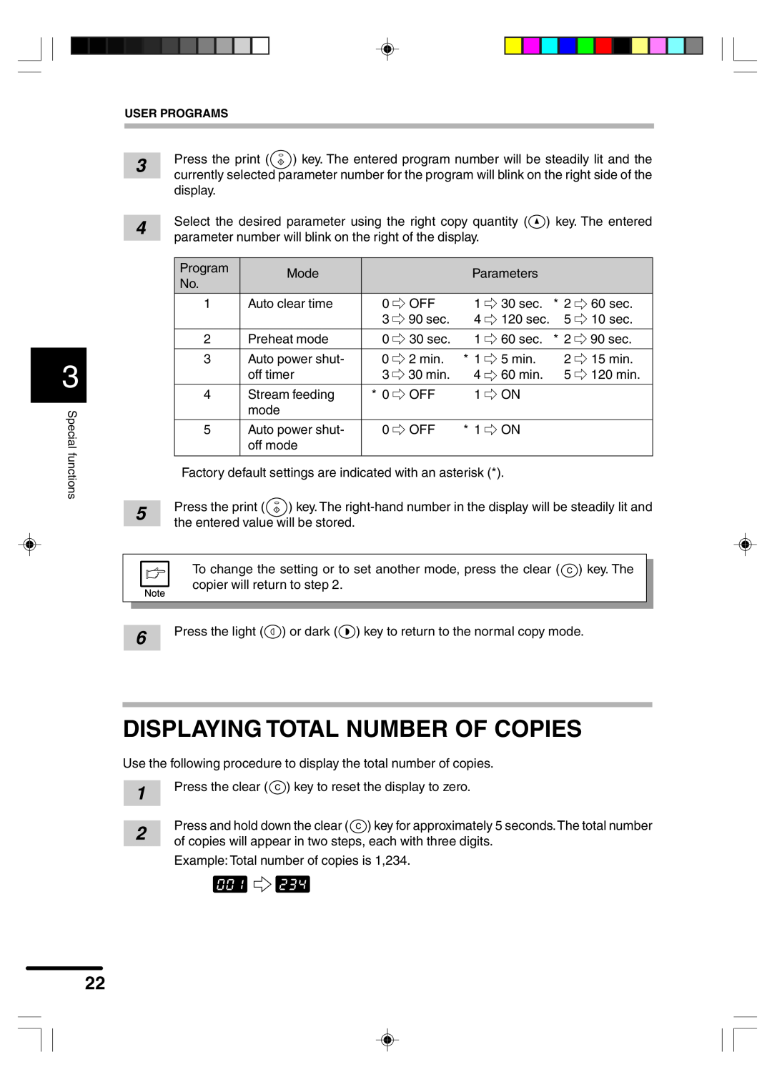 Sharp AR-F152 operation manual Displaying Total Number Of Copies, User Programs 