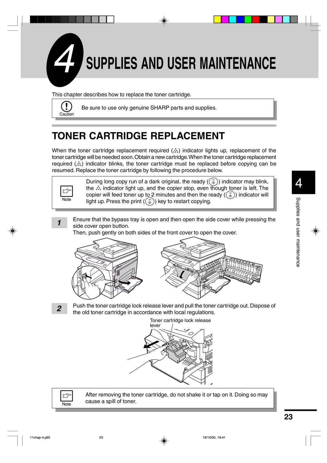 Sharp AR-F152 operation manual Toner Cartridge Replacement, Supplies And User Maintenance 