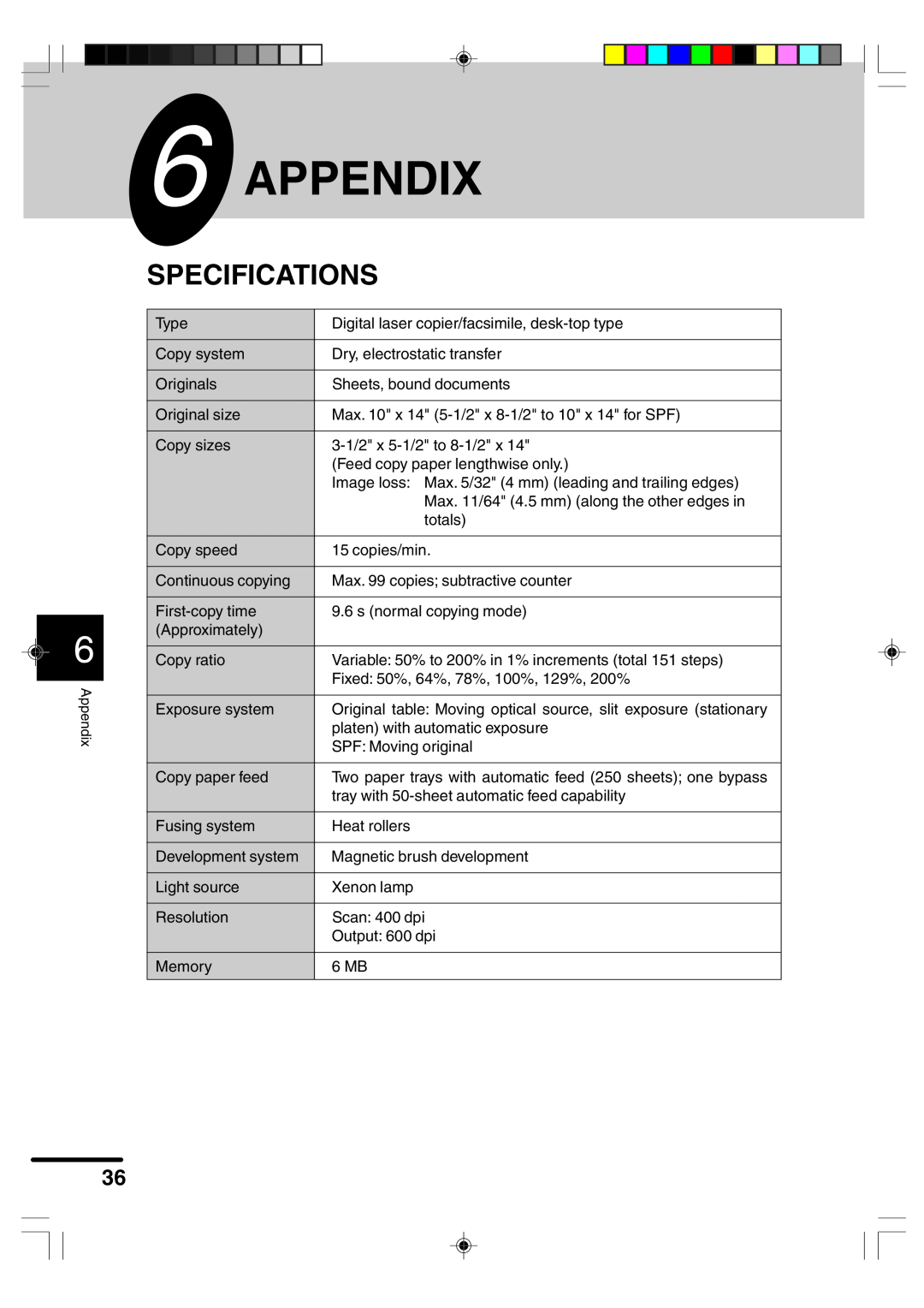 Sharp AR-F152 operation manual Appendix, Specifications 