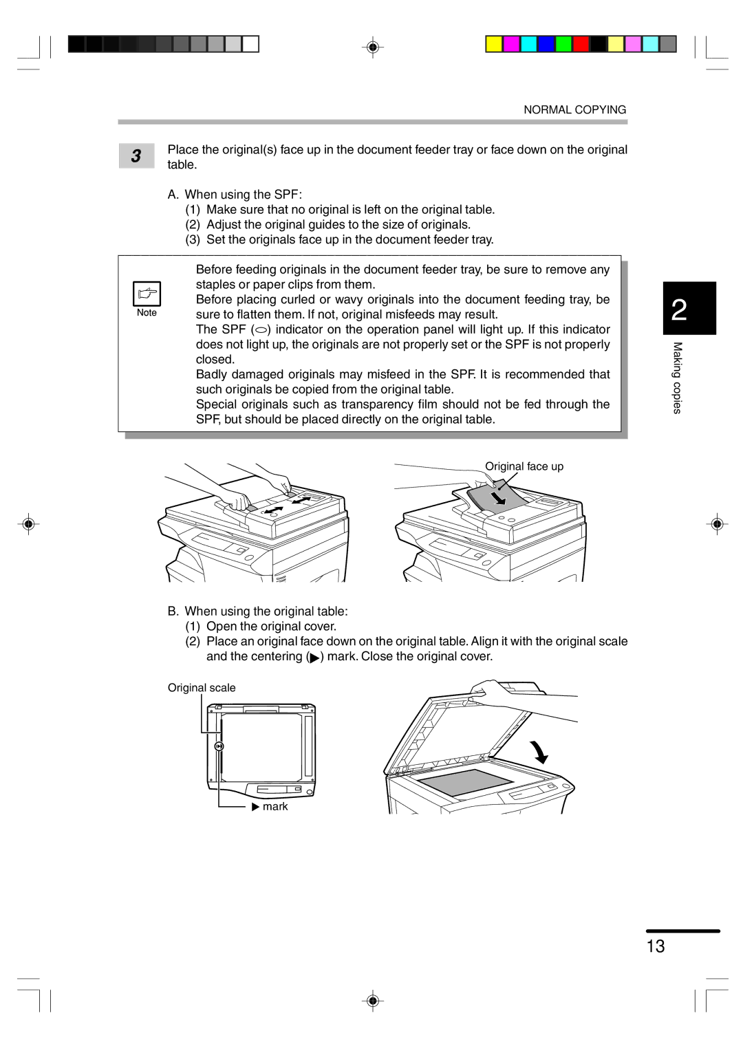 Sharp AR-F152 operation manual When using the SPF, When using the original table 