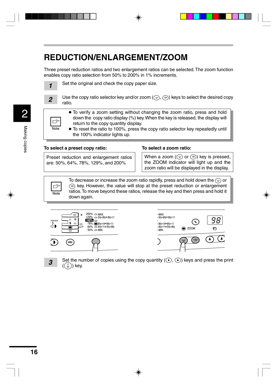 Sharp AR-F152 operation manual Reduction/Enlargement/Zoom, To select a preset copy ratio To select a zoom ratio 