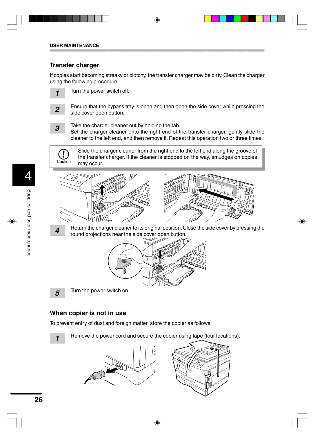 Sharp AR-F152 operation manual Transfer charger, When copier is not in use 