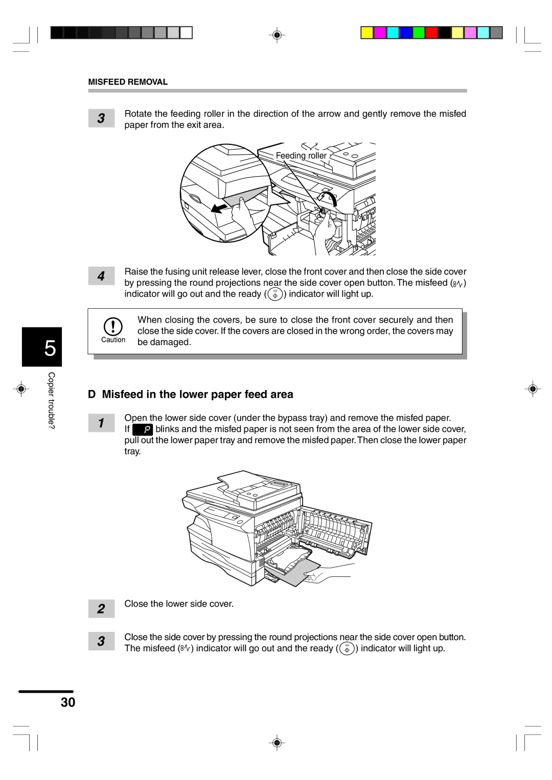 Sharp AR-F152 operation manual Misfeed in the lower paper feed area 