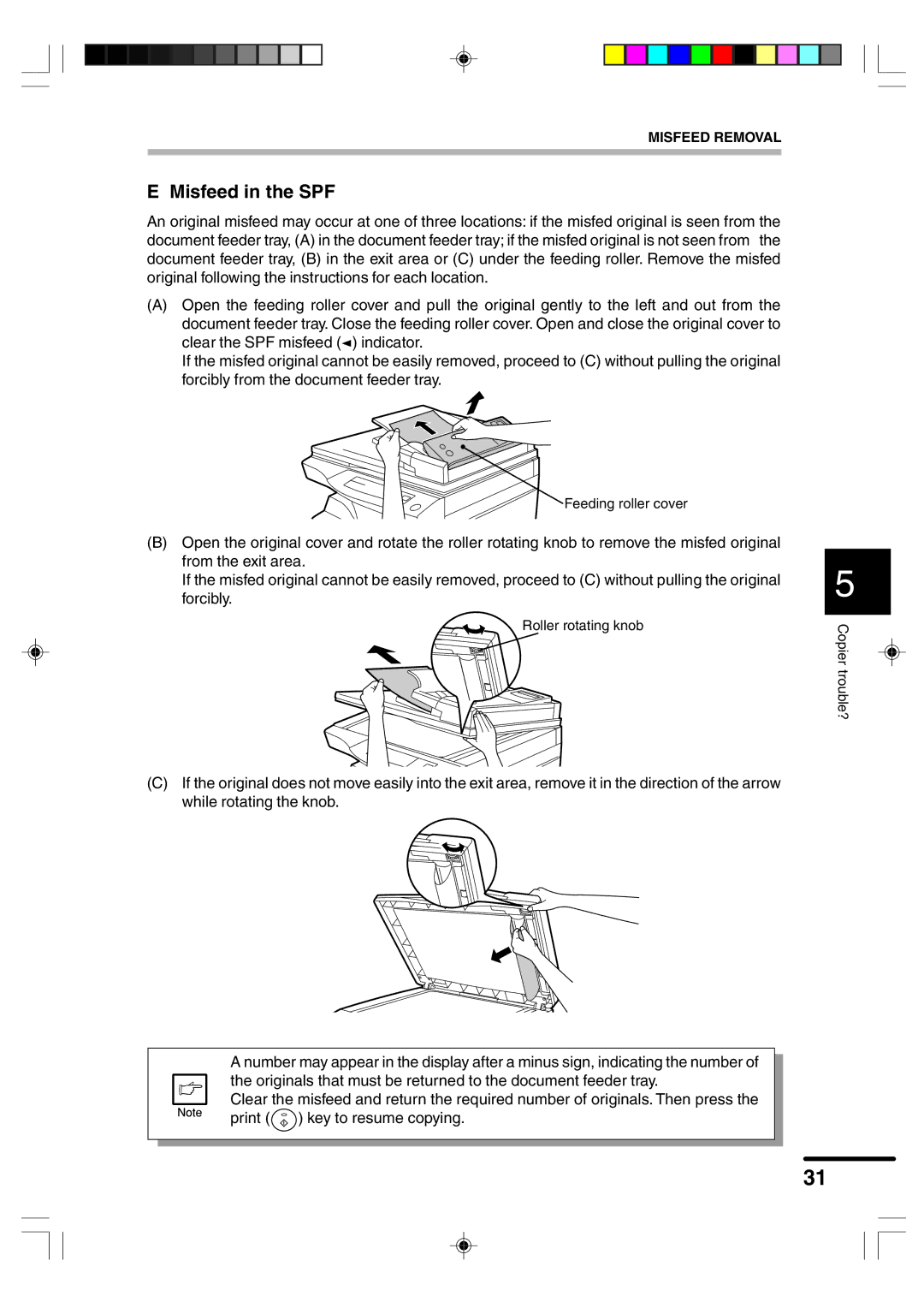 Sharp AR-F152 operation manual Misfeed in the SPF 