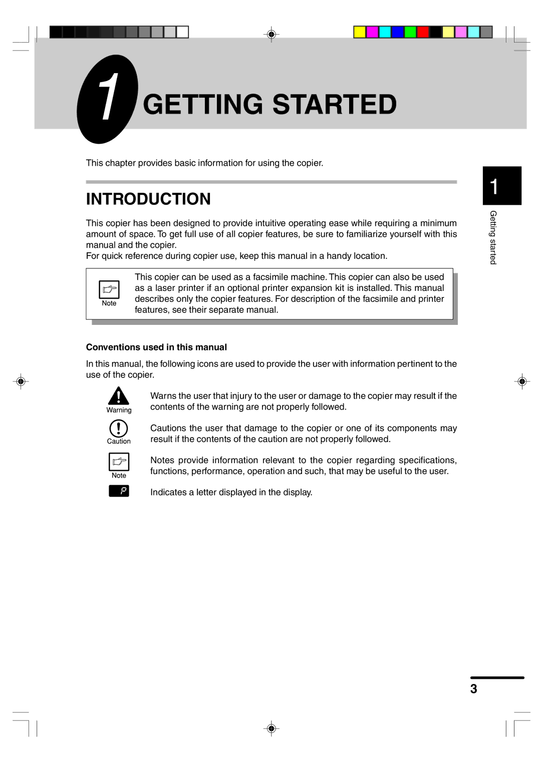 Sharp AR-F152 operation manual Getting Started, Introduction, Conventions used in this manual 