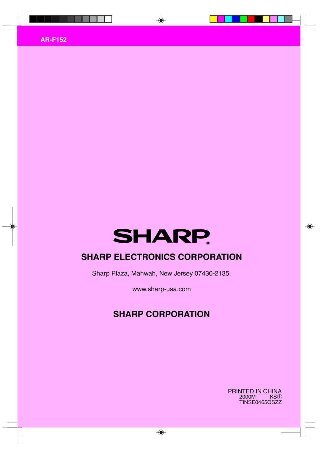 Sharp AR-F152 operation manual Sharp Electronics Corporation 