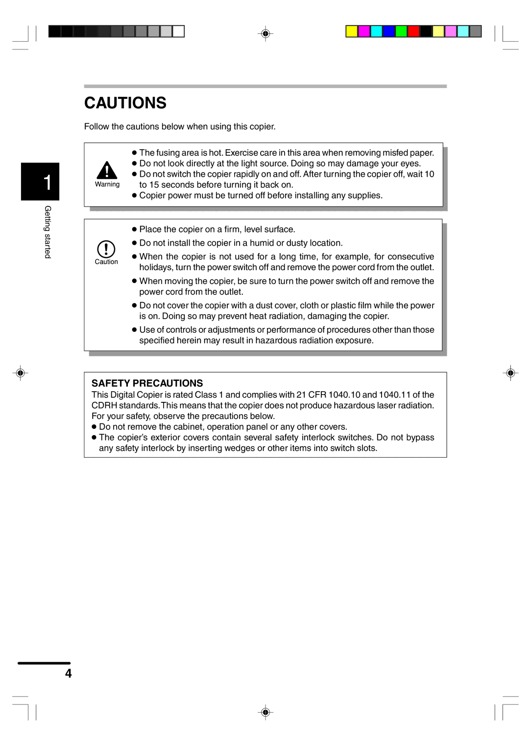 Sharp AR-F152 operation manual Safety Precautions 