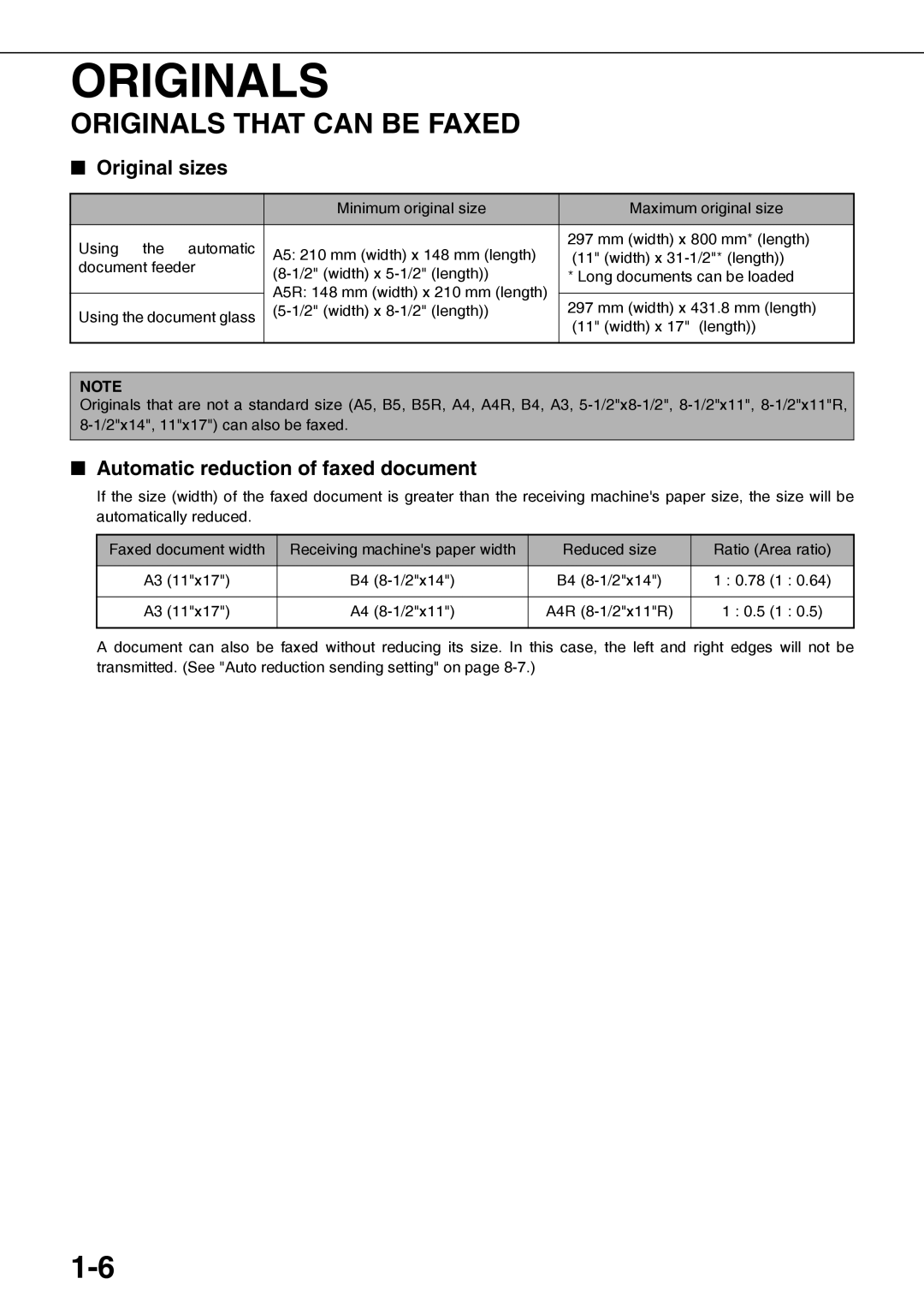 Sharp AR-FX12 operation manual Originals That can be Faxed, Original sizes, Automatic reduction of faxed document, A4R 