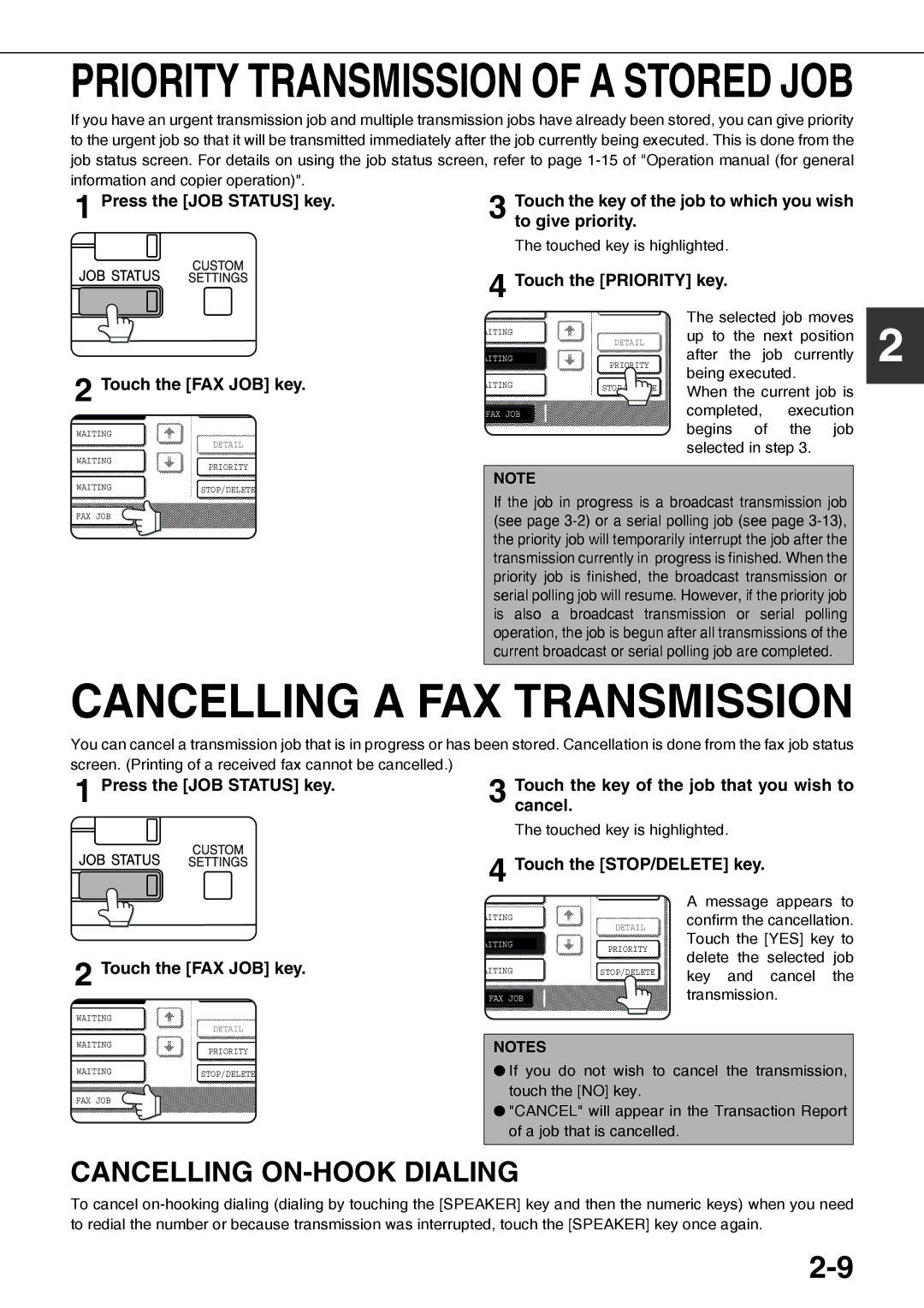 Sharp AR-FX12 operation manual Cancelling a FAX Transmission, Cancelling ON-HOOK Dialing 