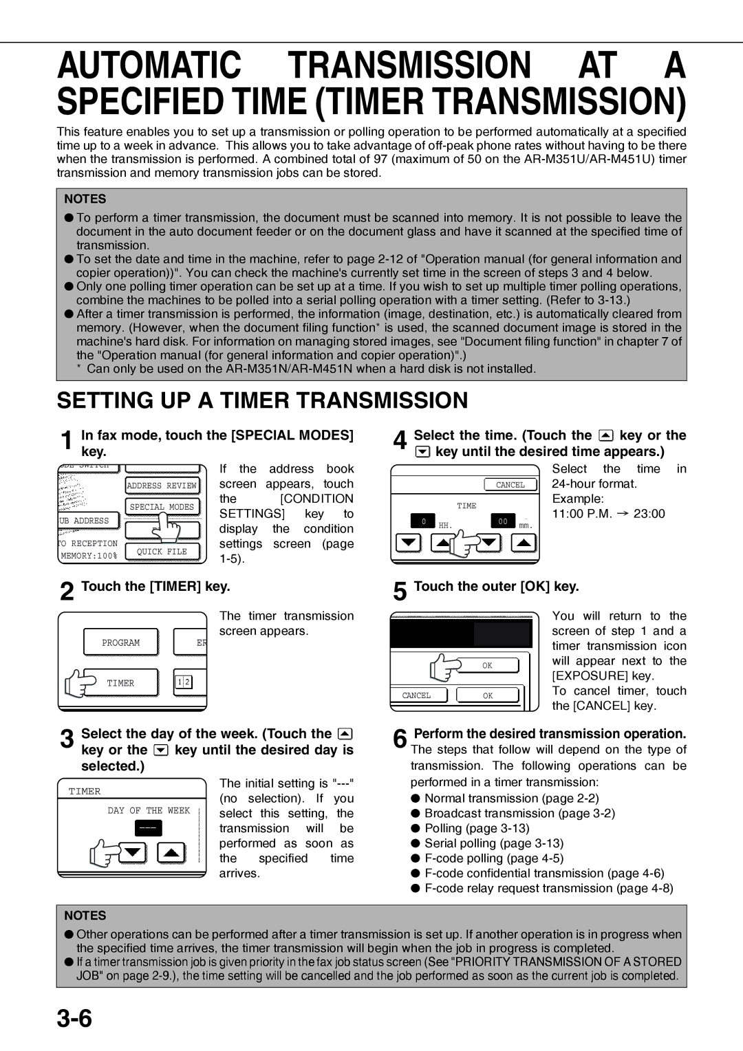 Sharp AR-FX12 operation manual Setting UP a Timer Transmission, Touch the Timer key 