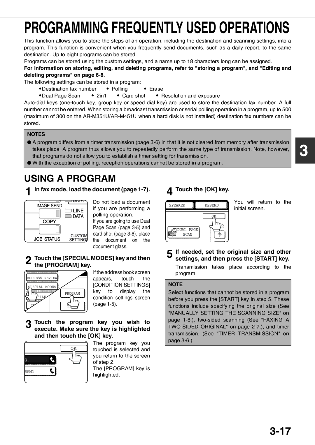 Sharp AR-FX12 Using a Program, Fax mode, load the document, Touch the Special Modes key and then the Program key 