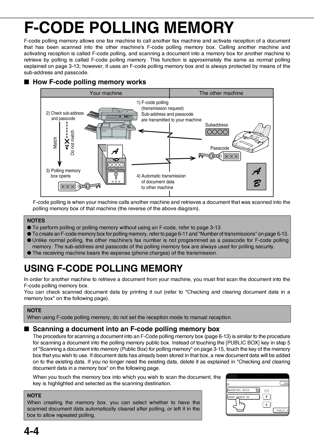 Sharp AR-FX12 operation manual Code Polling Memory, Using F-CODE Polling Memory, How F-code polling memory works 