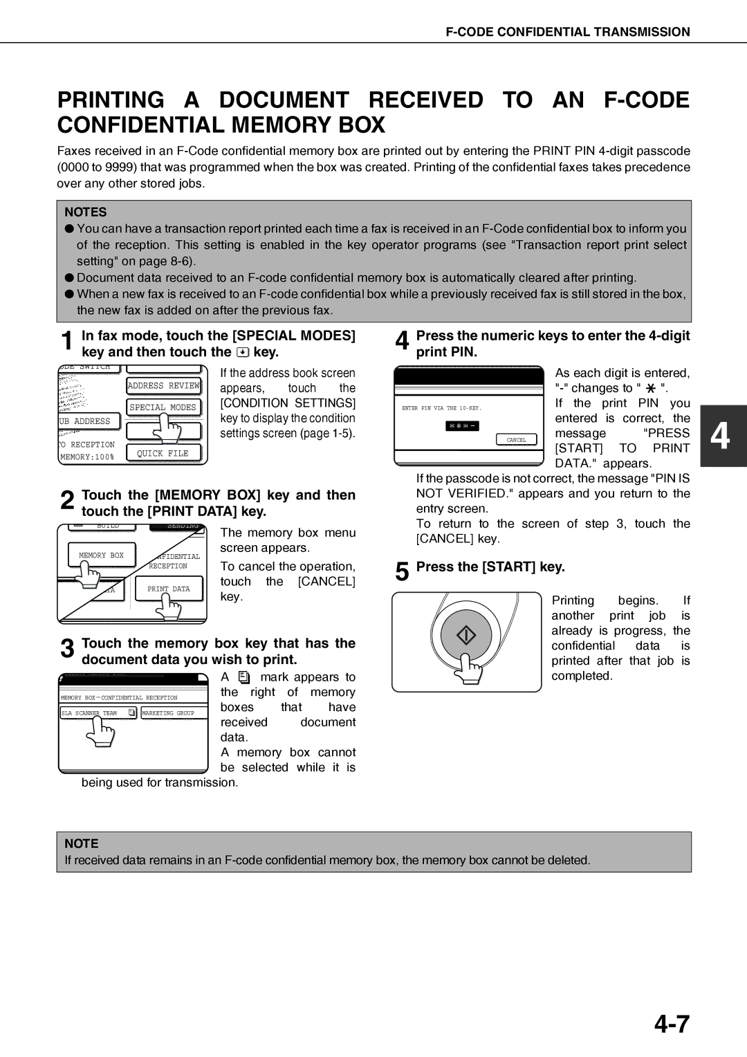 Sharp AR-FX12 operation manual Press the numeric keys to enter the 4-digit print PIN, Start Print 