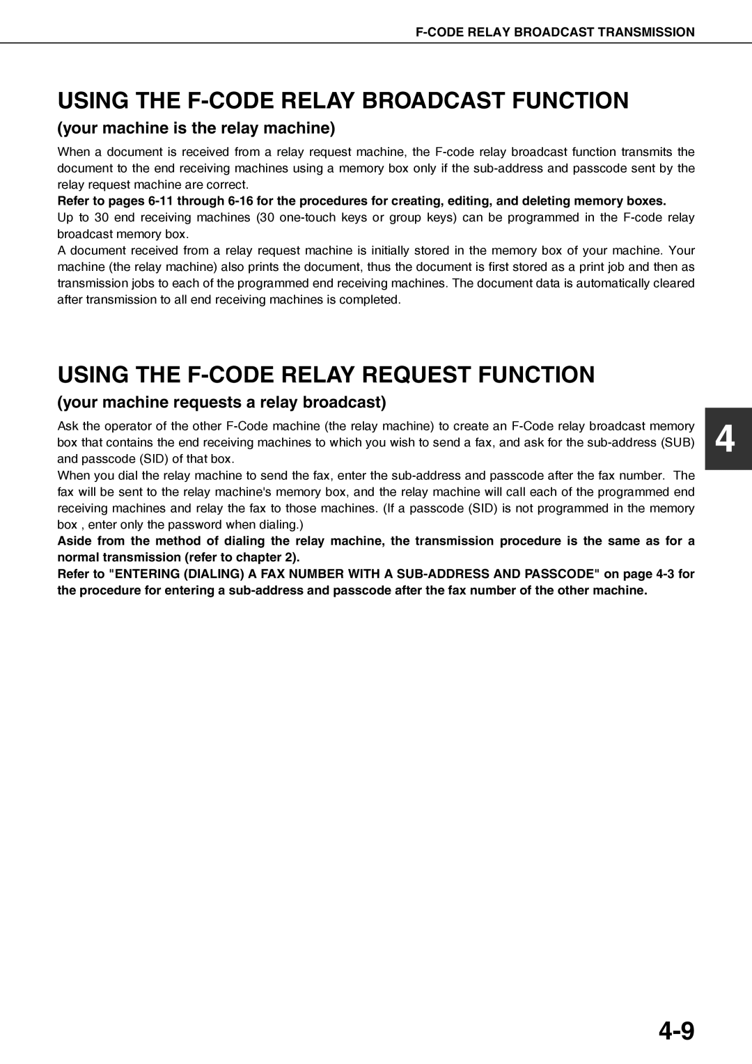 Sharp AR-FX12 operation manual Using the F-CODE Relay Broadcast Function, Using the F-CODE Relay Request Function 