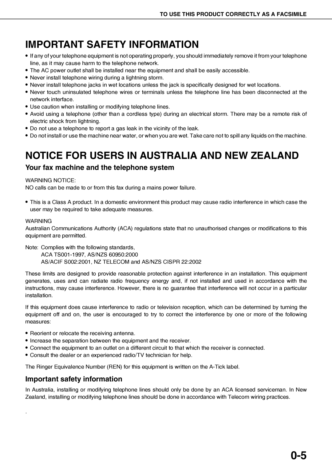 Sharp AR-FX12 Important Safety Information, Your fax machine and the telephone system, Important safety information 