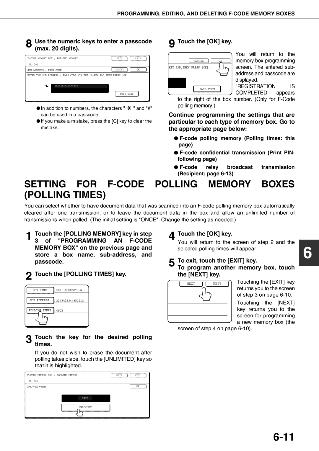 Sharp AR-FX12 operation manual Setting for F-CODE Polling Memory Boxes Polling Times 