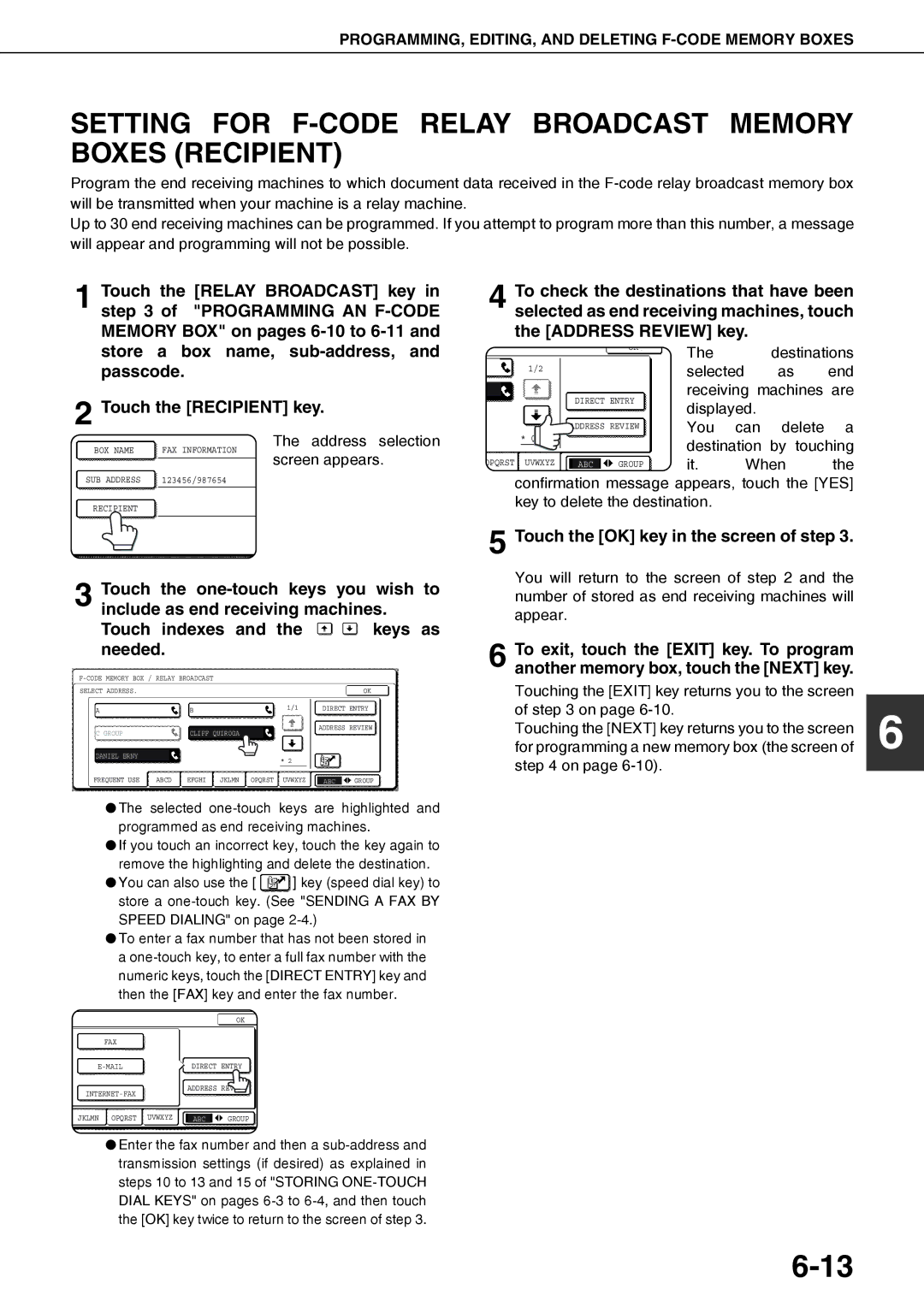 Sharp AR-FX12 Setting for F-CODE Relay Broadcast Memory Boxes Recipient, Address selection, Displayed You Can Delete 