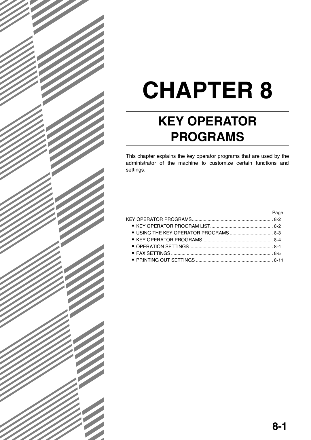 Sharp AR-FX12 operation manual KEY Operator Programs 