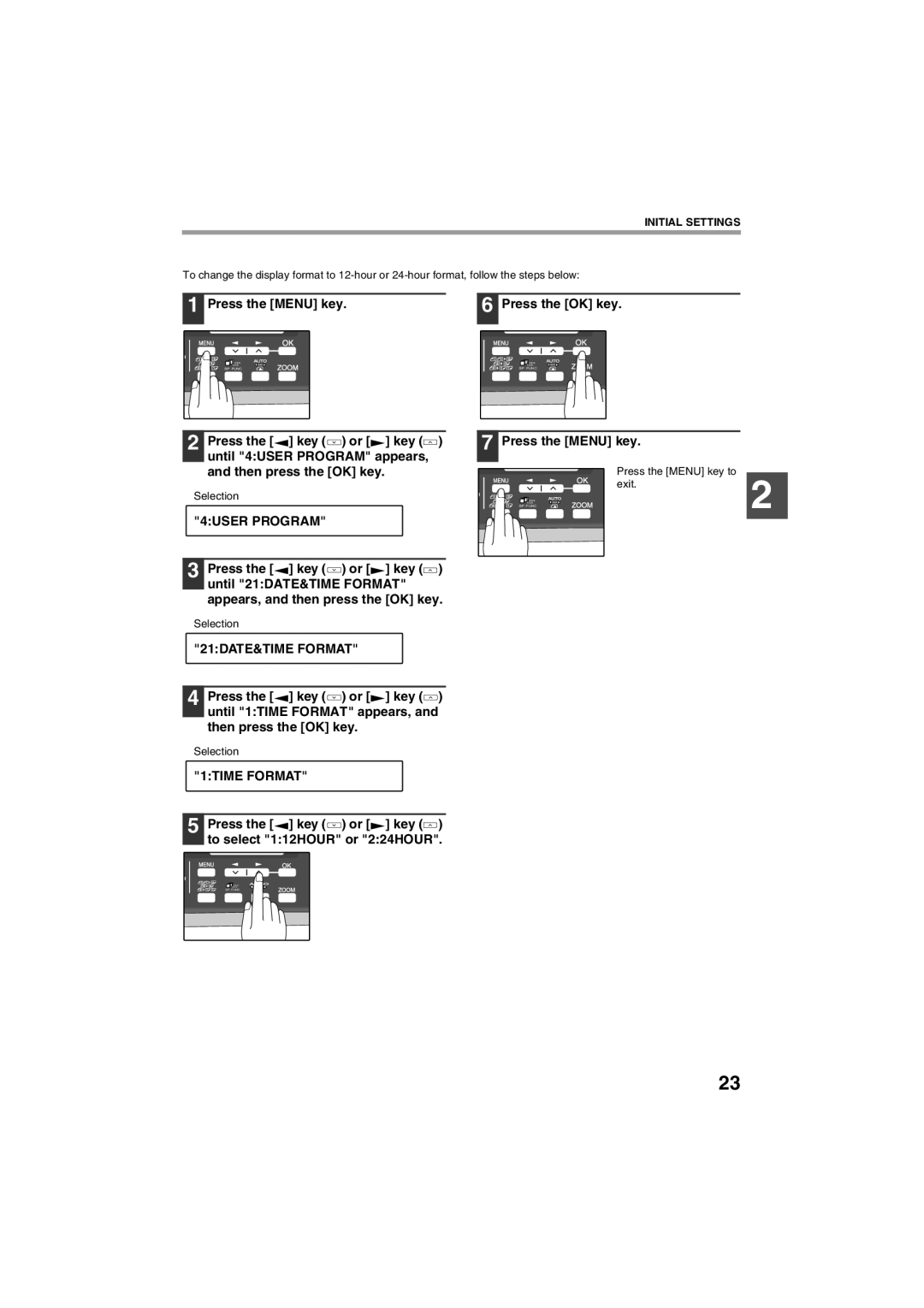 Sharp AR-FX13 appendix 21DATE&TIME Format, 1TIME Format, Press the key or key to select 112HOUR or 224HOUR, Selection Exit 