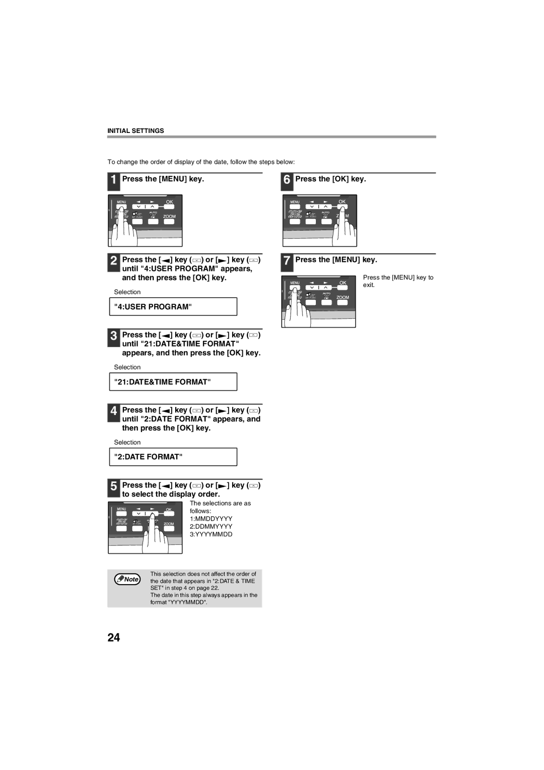 Sharp AR-FX13 appendix 2DATE Format, Selections are as follows 1MMDDYYYY 2DDMMYYYY 3YYYYMMDD 