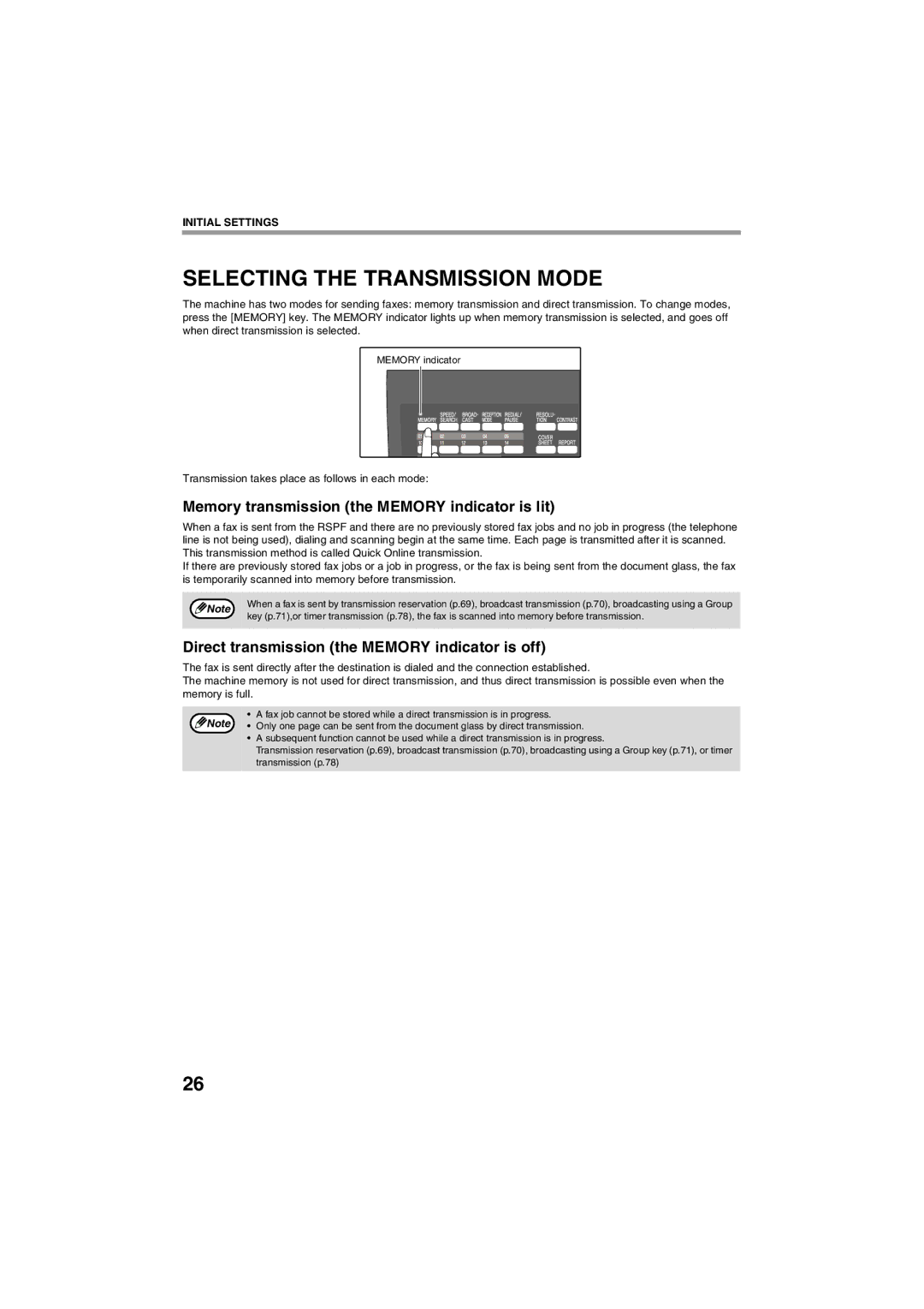 Sharp AR-FX13 appendix Selecting the Transmission Mode, Memory transmission the Memory indicator is lit 