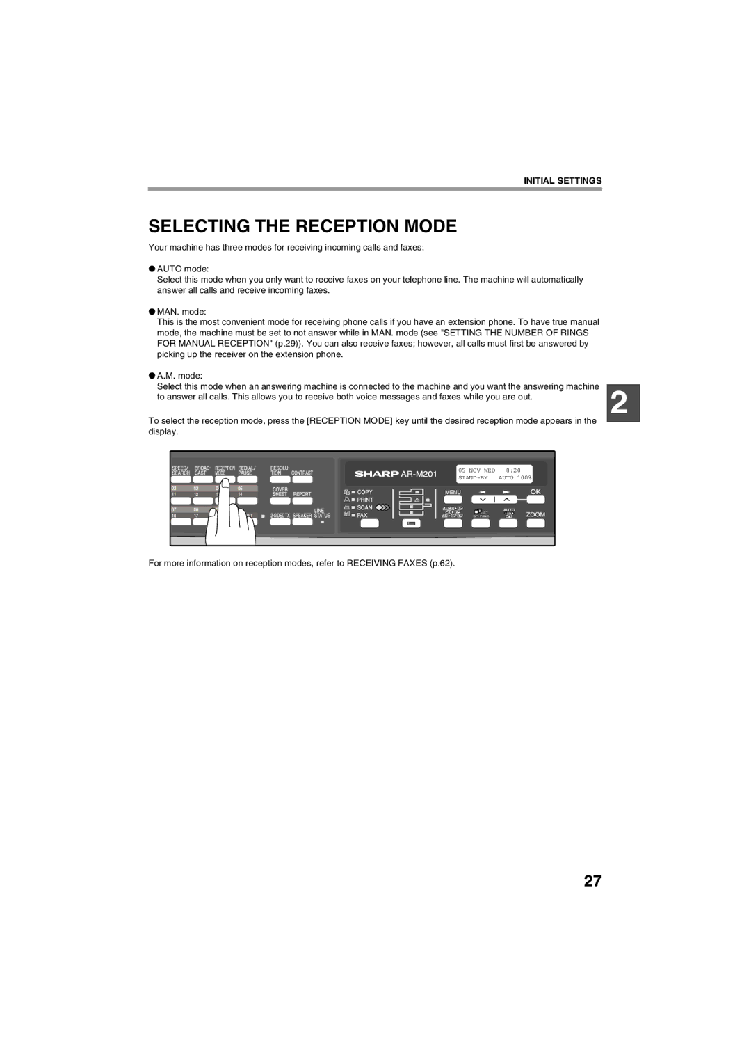 Sharp AR-FX13 appendix Selecting the Reception Mode 