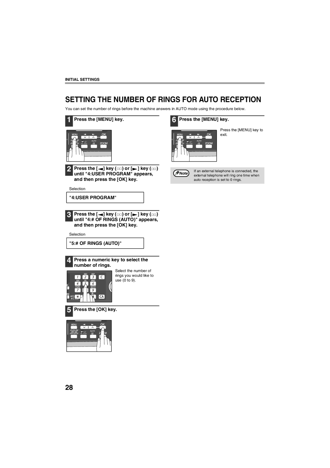 Sharp AR-FX13 appendix Setting the Number of Rings for Auto Reception, # of Rings Auto 