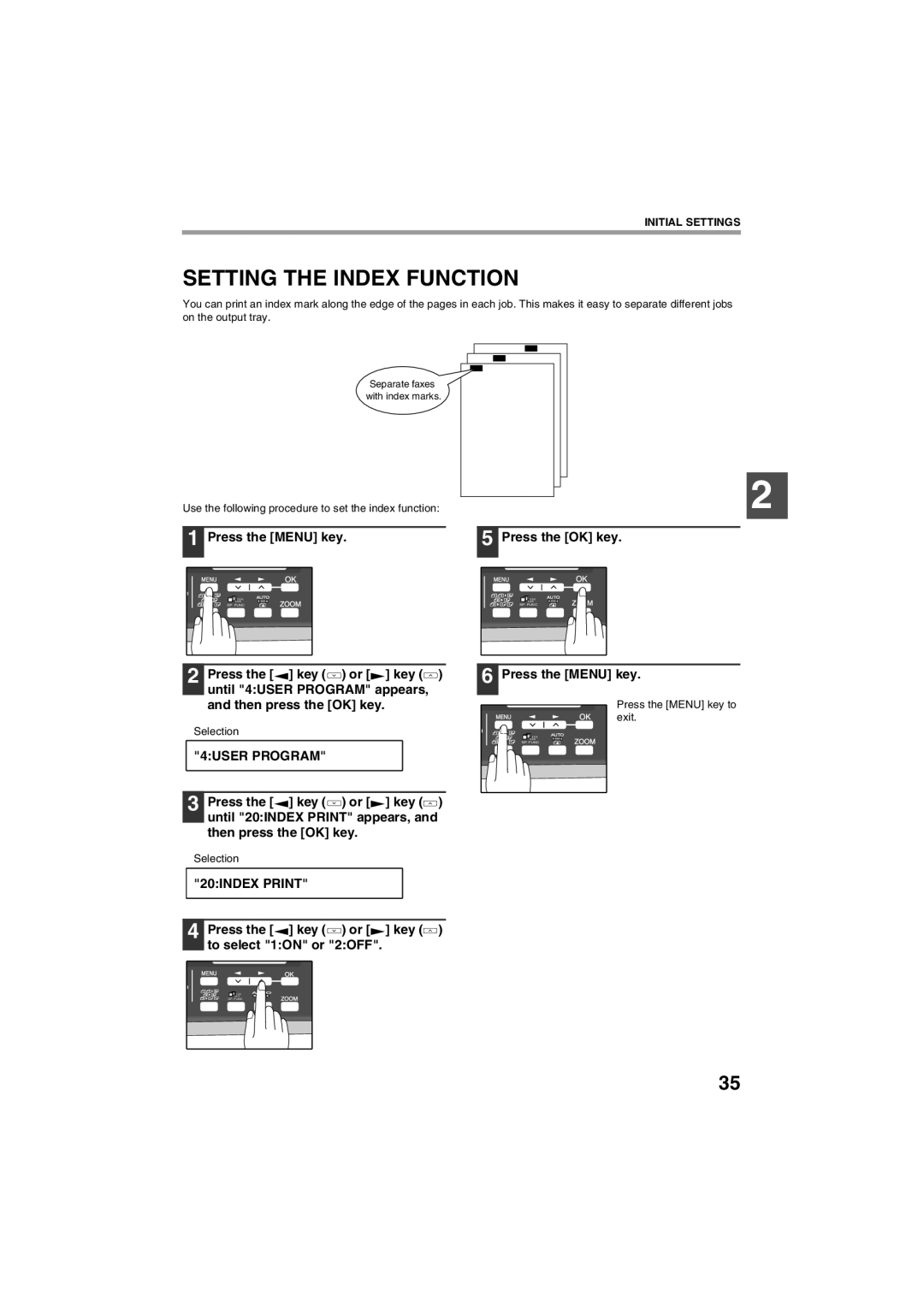 Sharp AR-FX13 appendix Setting the Index Function, 20INDEX Print 