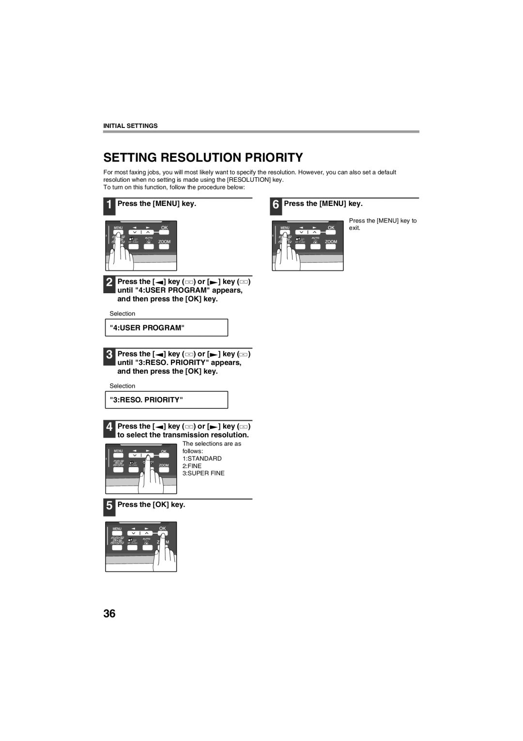 Sharp AR-FX13 Setting Resolution Priority, 3RESO. Priority, Press the key or key to select the transmission resolution 