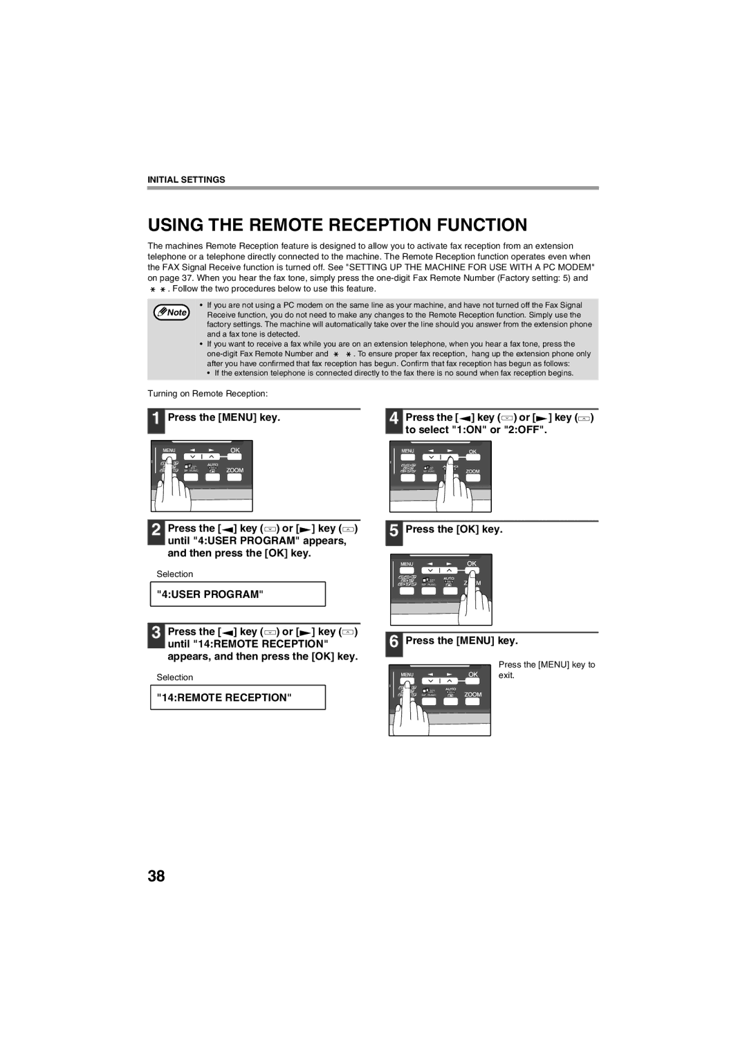 Sharp AR-FX13 appendix Using the Remote Reception Function, 14REMOTE Reception, Turning on Remote Reception 