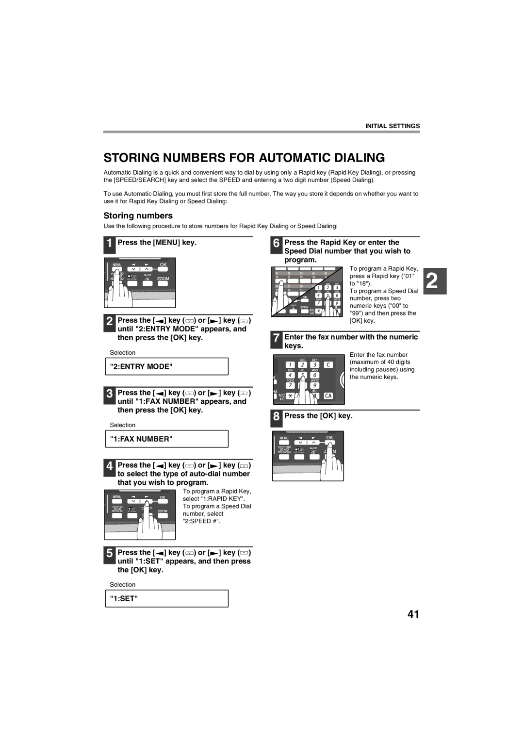 Sharp AR-FX13 appendix Storing Numbers for Automatic Dialing, Storing numbers, 1FAX Number, 1SET 