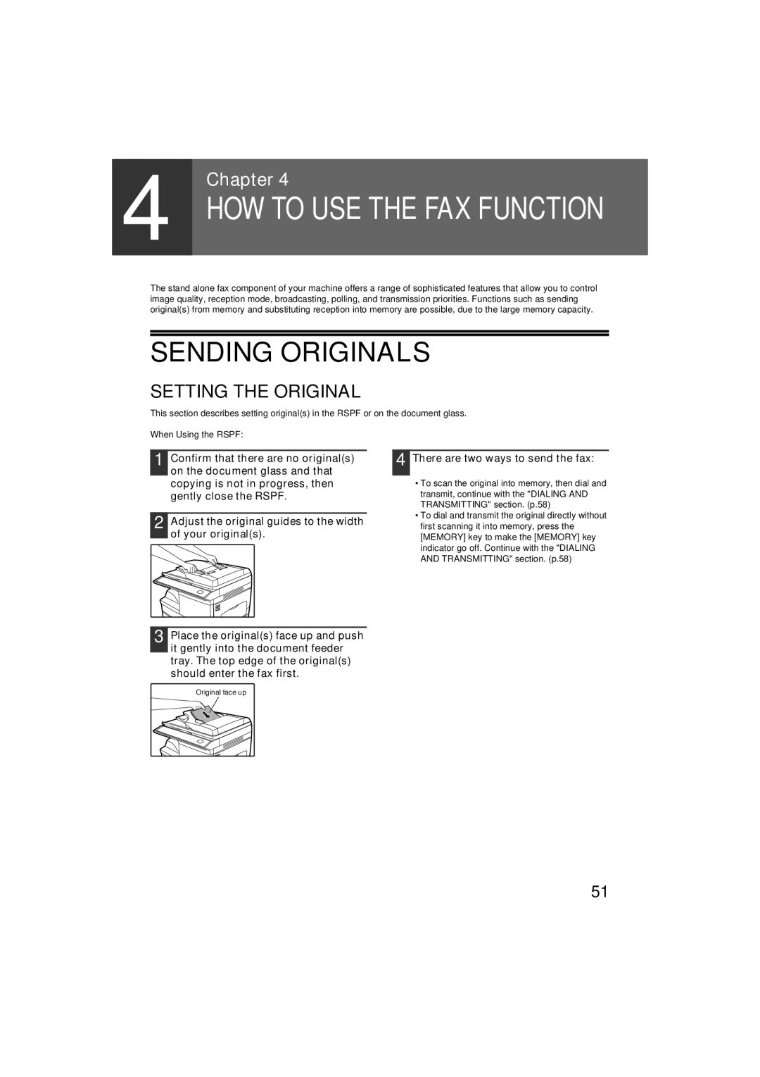 Sharp AR-FX13 appendix Sending Originals, Setting the Original 