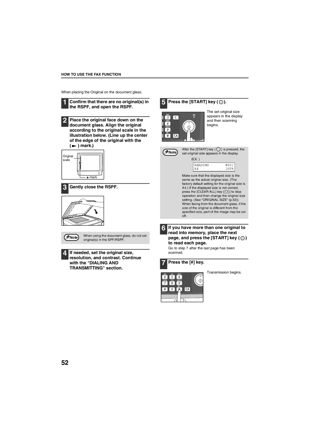 Sharp AR-FX13 appendix Gently close the Rspf, Press the # key 