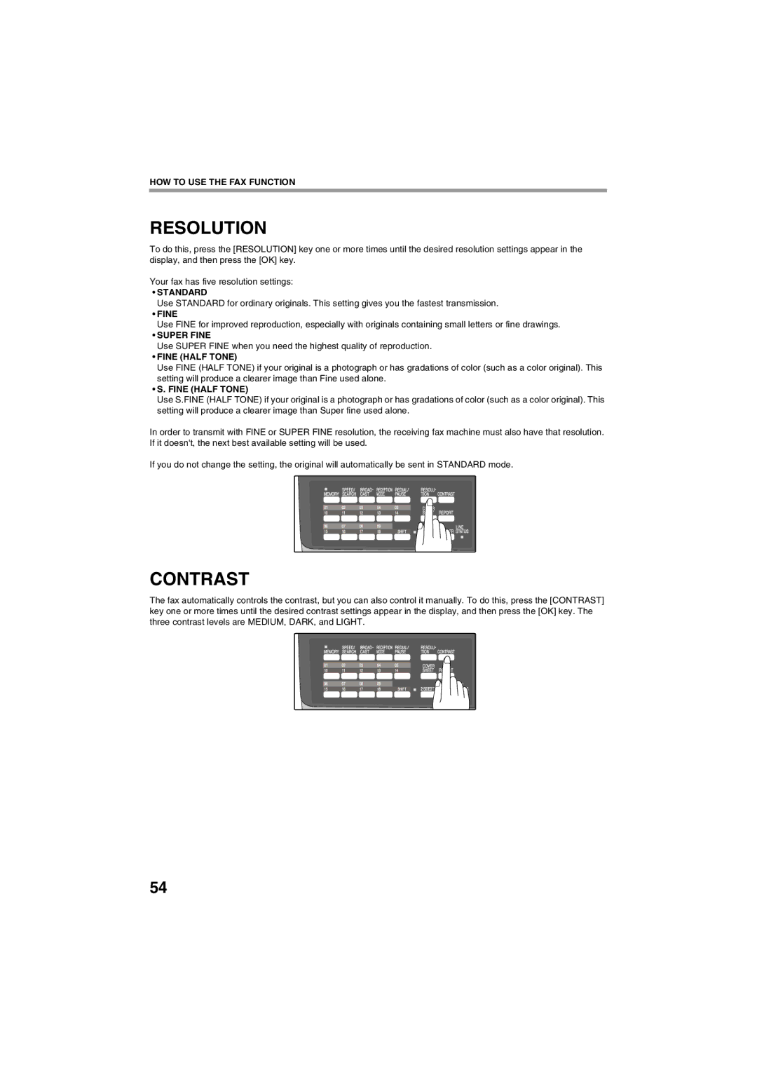 Sharp AR-FX13 appendix Resolution, Contrast 