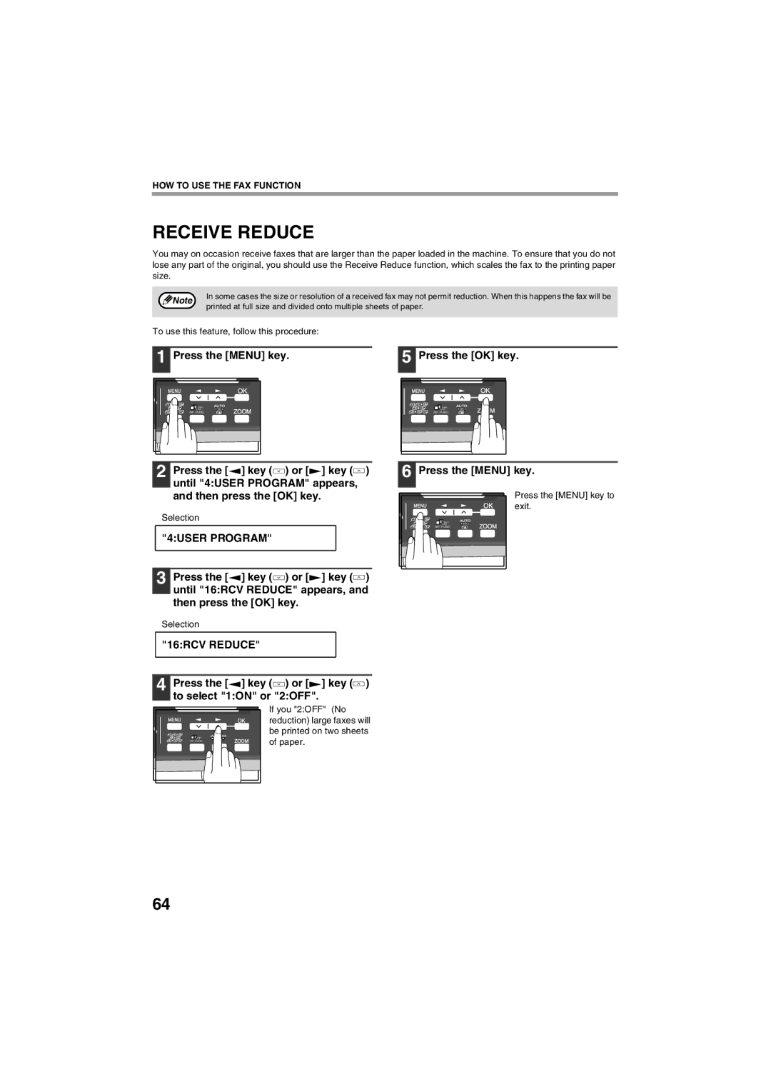 Sharp AR-FX13 appendix Receive Reduce, 16RCV Reduce 