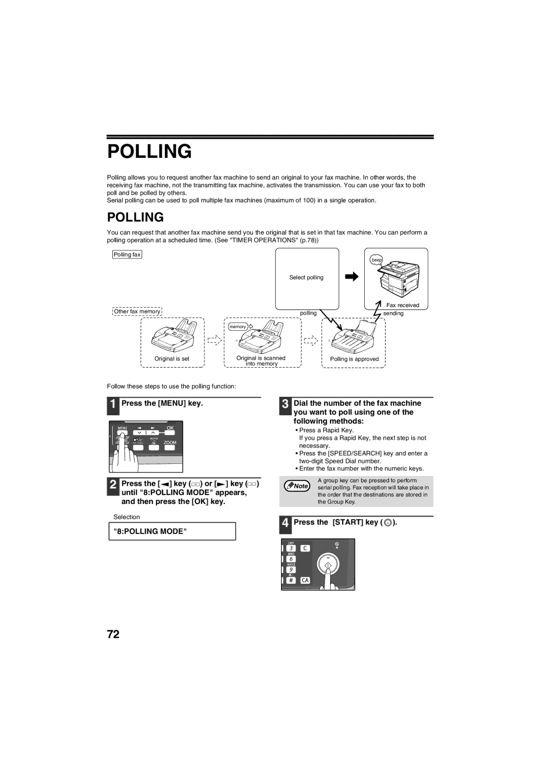 Sharp AR-FX13 appendix Polling, 8POLLING Mode, Follow these steps to use the polling function 