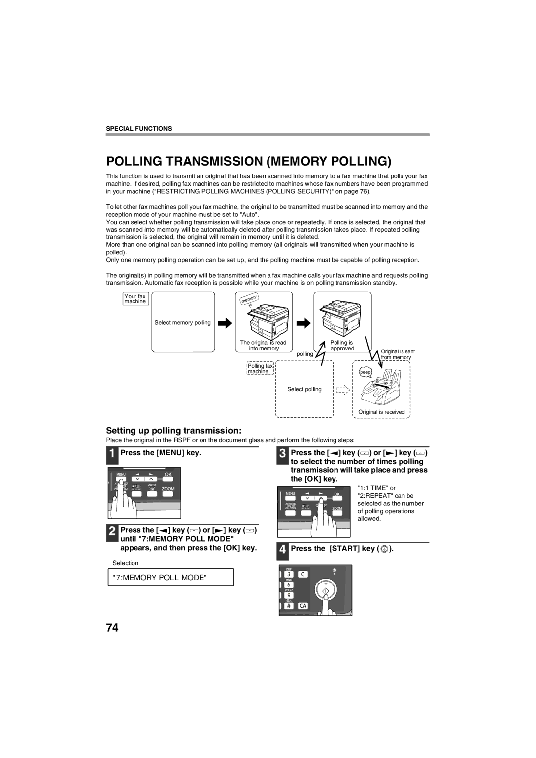 Sharp AR-FX13 appendix Polling Transmission Memory Polling, Setting up polling transmission, 7MEMORY Poll Mode 