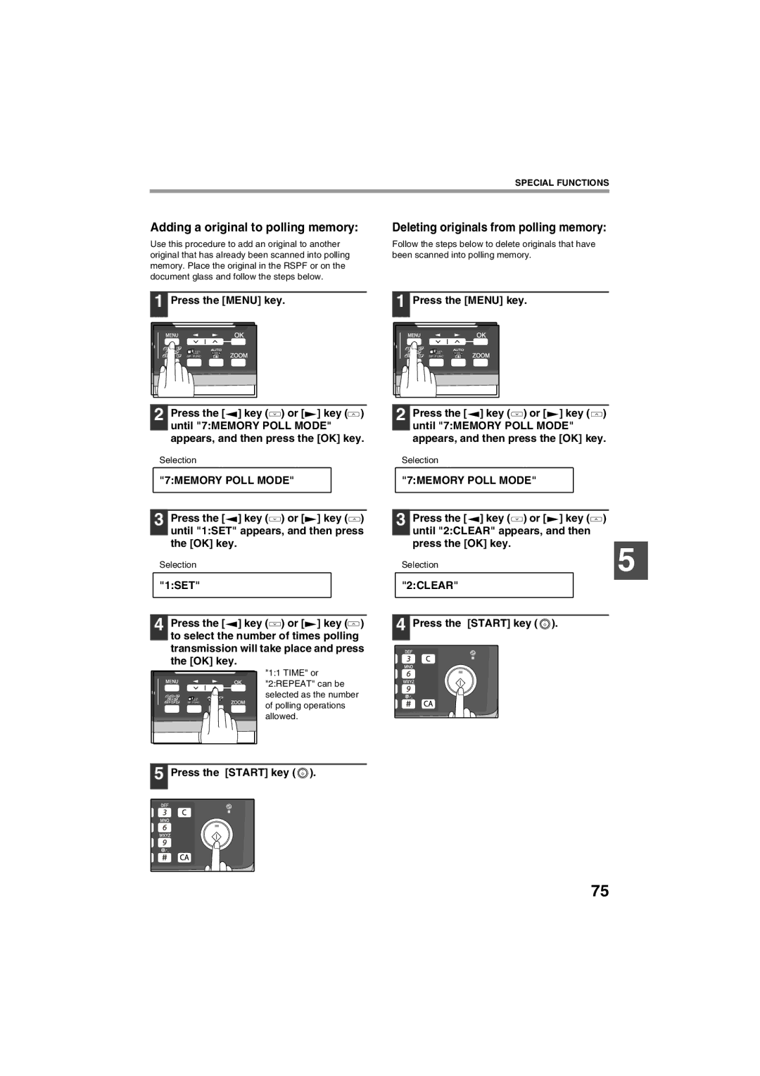 Sharp AR-FX13 appendix Adding a original to polling memory, Deleting originals from polling memory 