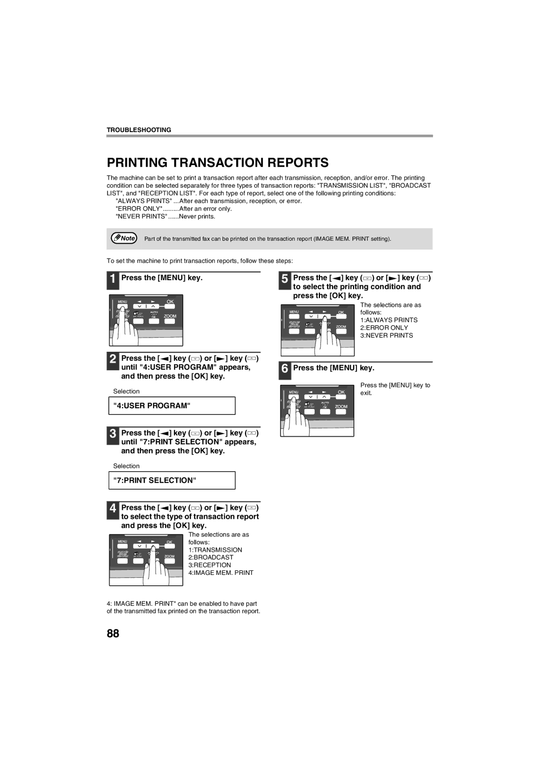 Sharp AR-FX13 appendix Printing Transaction Reports, 7PRINT Selection 