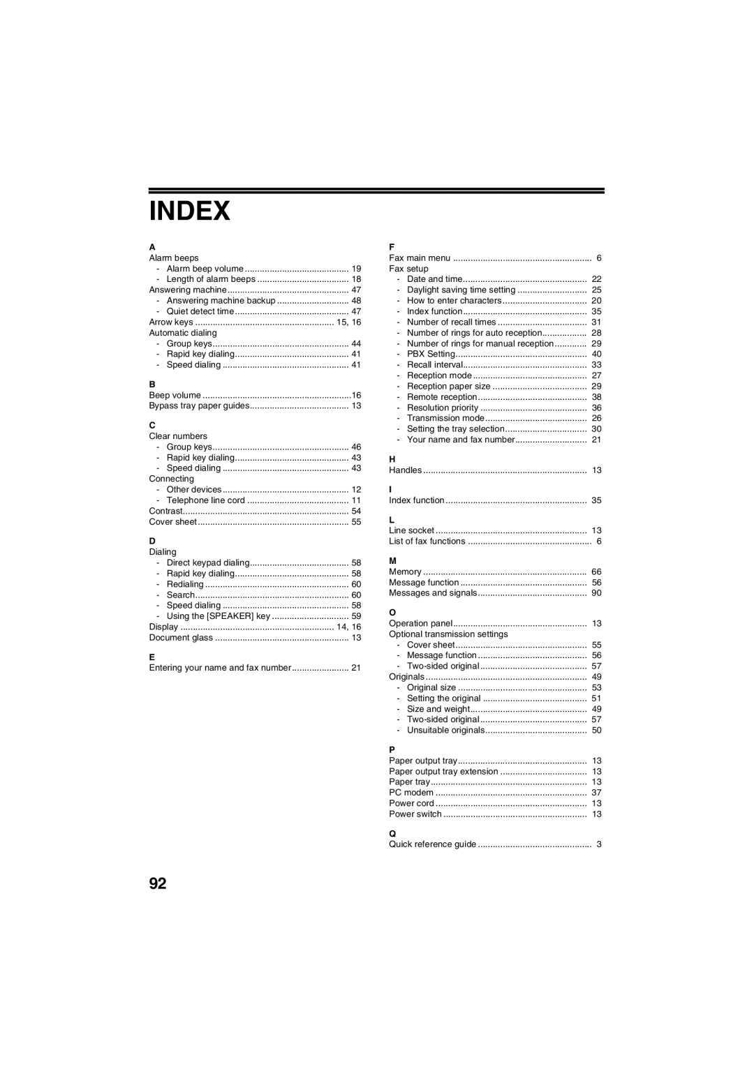 Sharp AR-FX13 appendix Index 