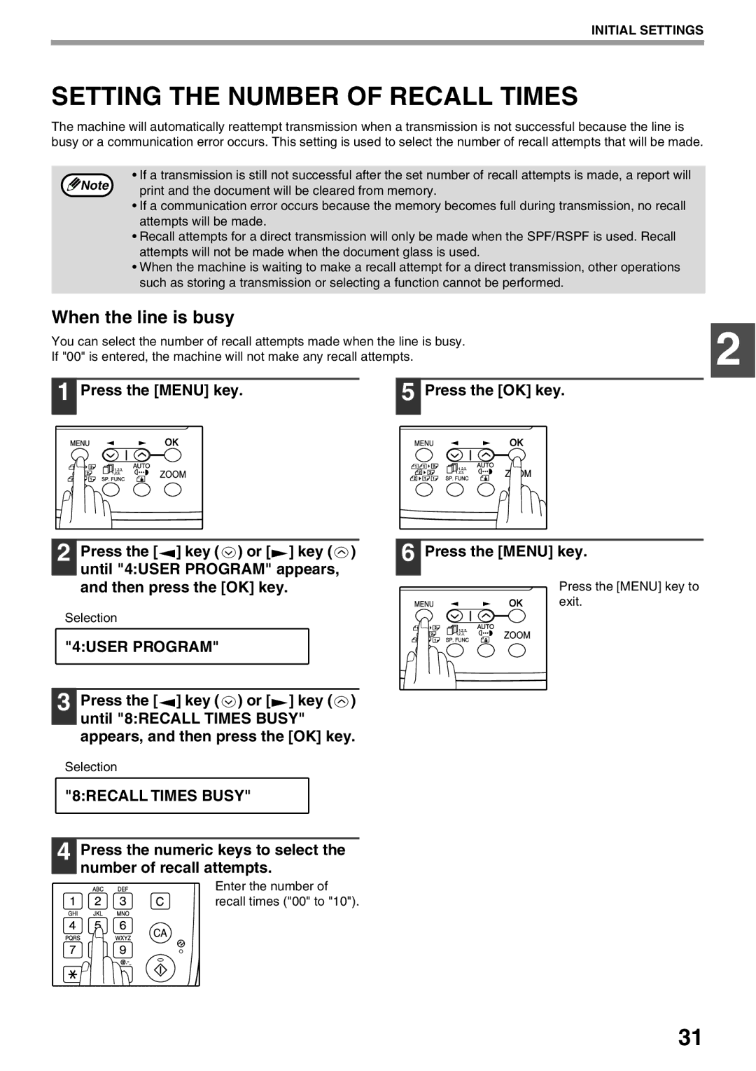 Sharp AR-FX9 manual Setting the Number of Recall Times, When the line is busy, 8RECALL Times Busy 