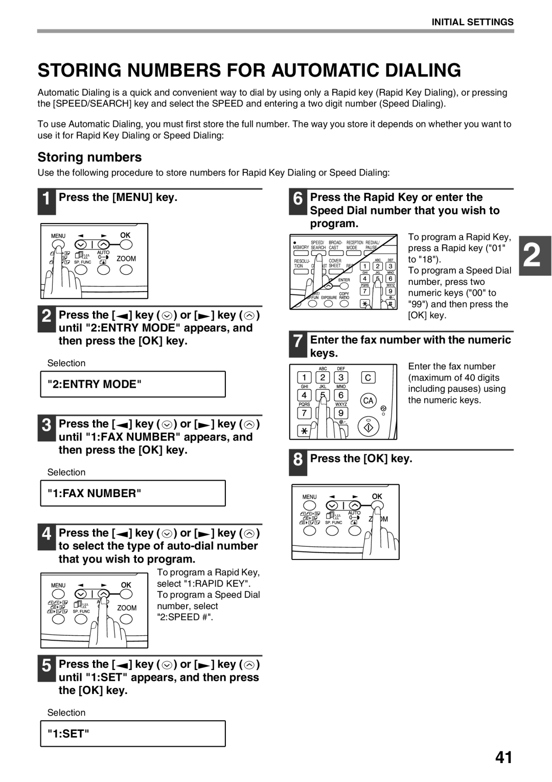 Sharp AR-FX9 manual Storing Numbers for Automatic Dialing, Storing numbers, 1FAX Number, 1SET 